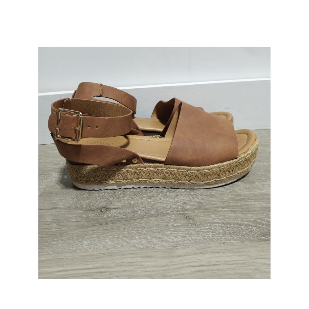 Top Moda Jute Lined Outsole Brown Faux Leather Ankle Strap Platform Sandals 8